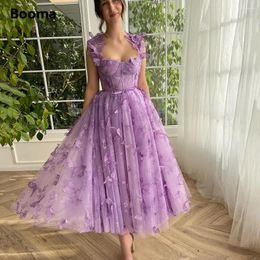 Party Dresses Wakuta Sleeveless Butterfly Lace Midi Prom Tulle Applique -Length Wedding Dress Formal Evening Gowns For Women