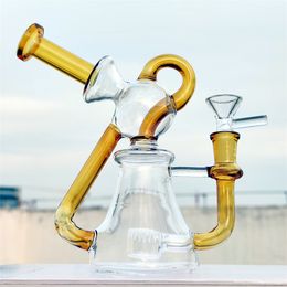 8 Inch Slim Portarble Yellow Fab Egg Multi Colour Hookah Glass Bong Dabber Rig Recycler Pipes Water Bongs Smoke Pipe 14mm Female Joint US Warehouse