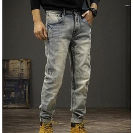 Men's Jeans Spring And Autumn American Retro Fashion Brand Ripped Patch Men Straight Slim Stretch Trend Pants