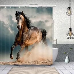 Shower Curtains Brown Horses Set Polyester Fabric American Western Animals In Rustic Farm Bathroom Decor Bath Curtain With Hooks