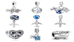 925 Silver Fit P Charm 925 Bracelet Airplane Passport Travel Amulet Dangle Gift Love charms set Pendant DIY Fine Beads Jewelry3219411