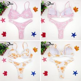 Women's Swimwear Bikini 2024 Sexy Floral Print Underwire Bra Cup Women Push Up Swimsuit Female Two Pieces Set Thong Bathing Suits