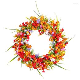 Decorative Flowers Artificial Flower Wreath Spring Colorful Fake For Front Door Garden Wedding
