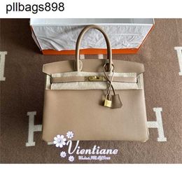 Women Handbag Brknns Swift Leather Handswen 7A Handsewn Bag 35cm Masala Brown OM Chai Gold