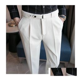 Mens Pants 9 Part For Men Pleated Korean Fashion Ankle Length Streetwear Casual Pant Formal Trousers Slacks Chinos New Rop Delivery Ap Otkyg