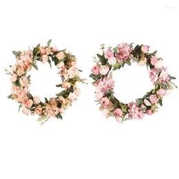 Decorative Flowers Q6PE Artificial Door Wreath Spring Summer Rose Hydrangea For Wall Wedding