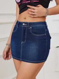 Skirts 2024 Summer Women's High Elastic Denim Short Skirt Fashion Tight Sexy Hip Cover Jeans Mini Girl Clothing S-2XL