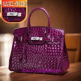 10A Original 1:1 Hremms Birkks Designer Tote Bags on Sale True Leather Bead Crocodile Patterned Bag Cowhide High Gloss Brick Buckle Live Broadcast Women with Real Logo