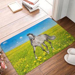 Carpets Dapple Grey Spring Field Galloping Horse Running Non-slip Rug Doormat Kitchen Mat Floor Carpet Indoor Decor