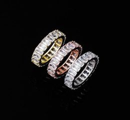 Luxury Bling Rectangle Zircon Women Rings Fashion 18K Gold Rhodium Plated Circle Hip Hop Band Rings7567012