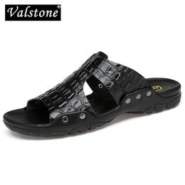 Valstone XL Size 52 Split Mens Leather Slippers Summer Selling Slippers Sandals Beach Shoes Flip Homeres Sandals Black 240426