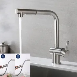 Kitchen Faucets Pull Out Faucet Brushed Steel Flexible Cold Water Tap Single Sink Mixer Gourmet Removable Handles Modern Extender