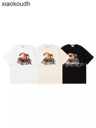 Rhude High end designer T-shirts for Summer New Horse Sunset Print Trendy T-shirt High Street Mens and Womens Short Sleeves With 1:1 original labels