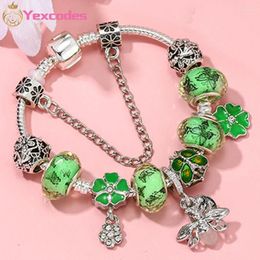 Charm Bracelets Women's Bracelet & Bangle With Love And Flower Beads Women Wedding Jewellery Fresh Green Printed Butterfly Beaded