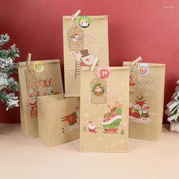 Gift Wrap 24pc Santa Claus Snowman Christmas Paper Biscuit Candy Bags Packing Pouch Party Supplies Dessert Bag Snack Cookie