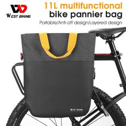 WEST BIKING Waterproof Bicycle Pannier 11L Portable Bike Rear Seat Bag Cargo Hand Bag Quick Release Cycling Side Bag 240418