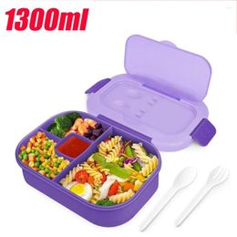 Dinnerware Purple Lunch Box Plastic 1300ML Bento Storage 4 Compartments Independent Children's