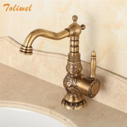 Bathroom Sink Faucets Antique Brass Faucet Lavatory Vessel Basin Mixer Tap Swivel Spout Cold Water Lever Handle