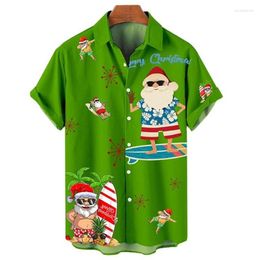 Men's Casual Shirts Summer Funny Hawaiian 3d Print Christmas Men Women Beach Short Sleeve Blouse Fashion Vocation Lapel Camisa