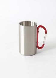 10oz Thermal transfer Coffee Mug with Carabiner Handle Customise Stainless Steel Sublimation Mug Portable Outdoor Travel Cup By SE1091488