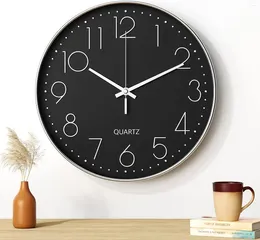 Wall Clocks Clock 12 Inch Modern Silent Quartz Movement Minimalist Design Black For Living Room Kitchen Office Bedroo