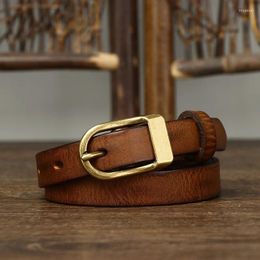 Belts 1.8CM Ladies Pure Cowhide Genuine Leather For Women High Quality Luxury Copper Pin Buckle Vintage Casual Cowboy Female