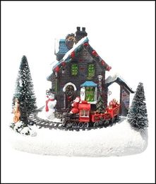 Decorative Objects Figurines Home Accents Decor Garden Christmas Village Led Lights Small Train House Luminous Landscape Resin Des1556148