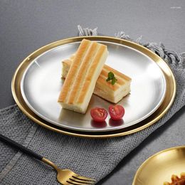 Plates Golden Stainless Steel Storage Tray Luxurious Brass Gold Round Plate Fruit Cake Steak Snack Kitchen Metal Tableware Dish