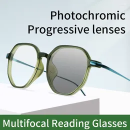 Sunglasses Pochromic Progressive Reading Glasses UltraLight Pure Titanium & TR90 Full Frame Fashion Multifocal Readers For Women