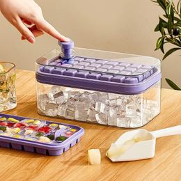 64 grid one click press ice tray with storage box 2-layer ice mold ice box manufacturer ice mold kitchen accessories 240425