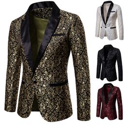 In Stock Jacquard Weave Mens Prom Suits Peaked Lapel One Button Lace Wedding Suits For Men Stage Costume Blazers Only The Jacket 292d