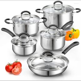 Cookware Sets Home Stainless Steel 10-Piece Pots And Pans Kitchen Cooking Set With Stay-Cool Handles