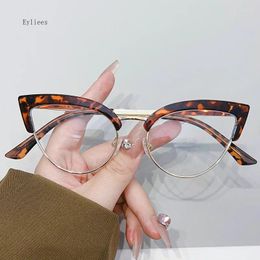 Sunglasses Vintage Anti Blue Light Cat Eye Glasses Frame Stylish Semi Metal Rim Women Eyewear Trendy Brand Design Optical Eyeglasses