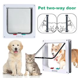 Cat Carriers Flap Door With 4 Way Security Lock Controllable Switch Transparent ABS Plastic Gate Puppy Kitten Safety In&out Pet Doors Kit