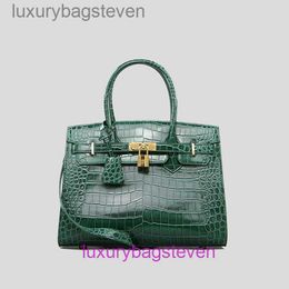 Counter Original 1:1 Hremms Birkks Tote Bags 2024 New Crocodile Leather Bag Fashionable Bright 30 Lock Buckle Genuine Womens with Real Logo