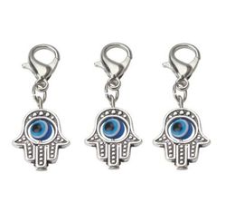 100Pcs Hamsa Hand Blue EVIL EYE Kabbalah Luck Charms lobster Clasp Dangle Charms For Jewellery Making findings9203426