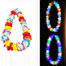 Party Decoration 1pcs Women Girl LED Lights Hawaii Flower Leis Hair Band Garland Hula Luau Glow Wreath Necklace Birthday Wedding Christmas