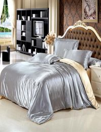 Top grade Solid Colour Silk Satin luxury bedding set King queen size bed she4957043