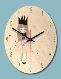 wooden printed picture wall clock lovely girl reloj de pared childrens room environmental silent Horloge Y2001097600936