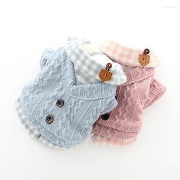 Dog Apparel Pet Sweater Fashionable Knitted Sweaters Elegant Cat Clothes Autumn And Winter Plaid Contrast Button For Small Dogs