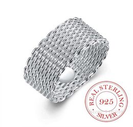100 925 Sterling Silver Rings for Women Silver Weaving Wide Ring Whole Personality Fashion Ol Woman Girl Party Wedding Gift Q191846492240