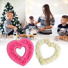 Baking Moulds Large Rose Heart Wreath Silicone Food Good Mold Big Shaped Cake Decorating Tools Soap Mould
