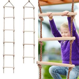 Kids Fitness Toy Wooden Rope Ladder Multi Rungs Climbing Game Toy Outdoor Training Activity Safe Sports Rope Swing Swivel Rotary 240506