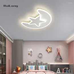 Ceiling Lights Kids Room Lamp Star Moon Chandelier Cartoon White Decor Nursery Baby Boy Girl Children Bedroom Plafon Led