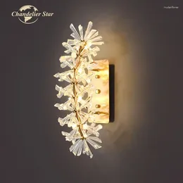 Wall Lamp Nordic LED Lamps Luxury Metal Crystal Flowers Sconce Lustre Bedroom Living Room Corridor Indoor Lighting Fixture