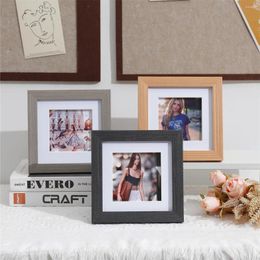 Frames Square Solid Wood Small Picture Frame Mounted 140 140mm Po Wooden Wall Hanging Table Decorative