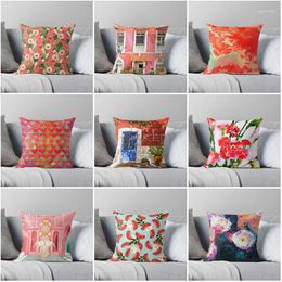 Pillow Decorative Home Case Covers Bright Red 45X45cm Flowers And Plants 40x40cm 50x50 60x60cm Modern Living Room Sofa