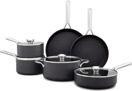 Sets Cookware Professional 10 Piece Pots And Pans Set Hard Anodized Ceramic Nonstick PFAS-Free Stainless Steel Handles