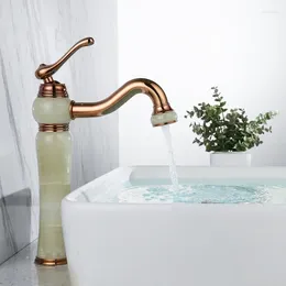 Bathroom Sink Faucets Luxury Rose Gold Brass Natural Jade Faucet High Art Basin Mixer Taps Single Handle Lavatory Faucet--SM5312