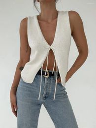 Women's Tanks Women S Knit Vest Summer Open Front Tie-Up V Neck Sleeveless Solid Colour Fitted Tank Tops Clubwear Streetwear